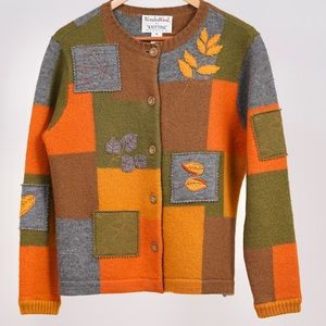 Vtg Patchwork wool colorful cardigan sweater sizes S, fall cardigan for woman